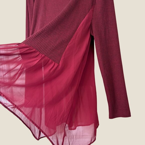 NWT Umgee Red Ribbed Long Sleeve Sheer Panel High-Low Hem Top 2XL Womens - Picture 9 of 9
